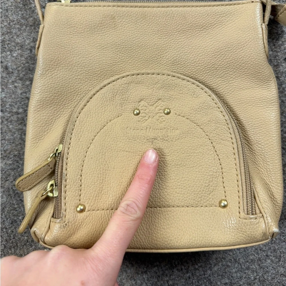 Vintage Stone Mountain Tan Cream Leather Small Crossbody Bag Zip Closure Western - Picture 5 of 12